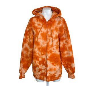 Aritzia TNA Cozy Fleece Full Zip Tie Dye Hoodie, Heavyweight, Orange, Size 2/L